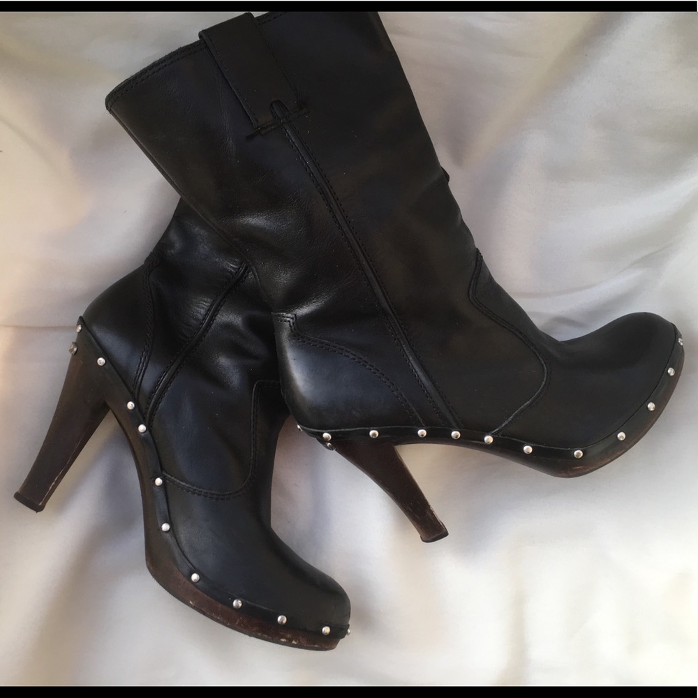 Michael Kors Leather Studded Boots Wood Heel
